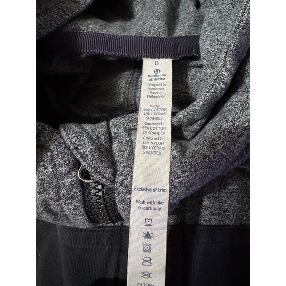 Lululemon Stretch Cotton Cropped Full-Zip Track Hoodie Jacket Grey Black 8 - Picture 6 of 8